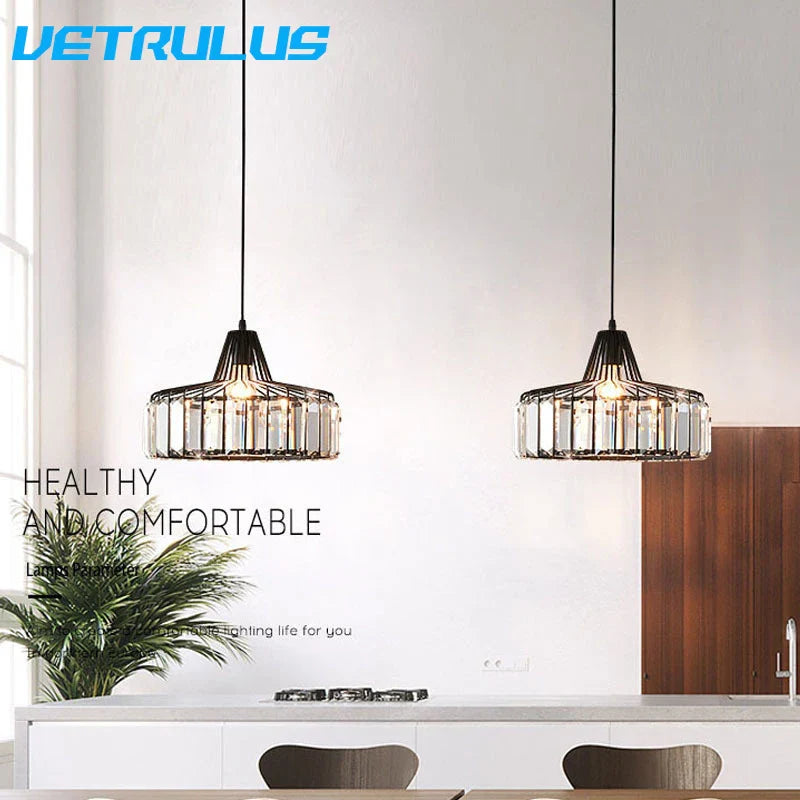 Afralia™ K9 Crystal Pendant Chandelier Modern Living Room Ceiling Lamp LED Hall Decor