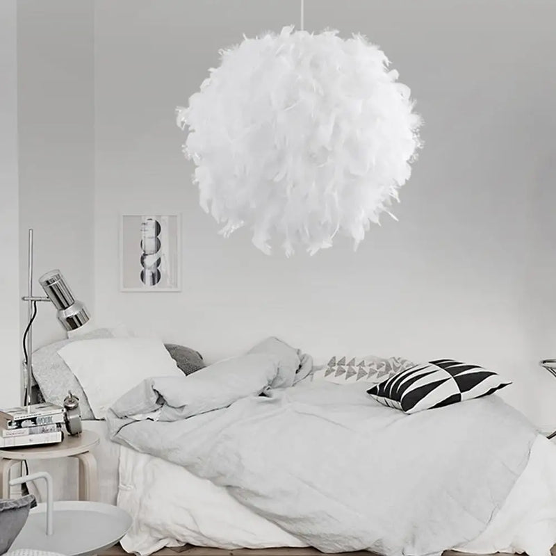 Afralia™ White Feather Pendant Light: Modern Fluffy Shade for Bedroom and Study Room