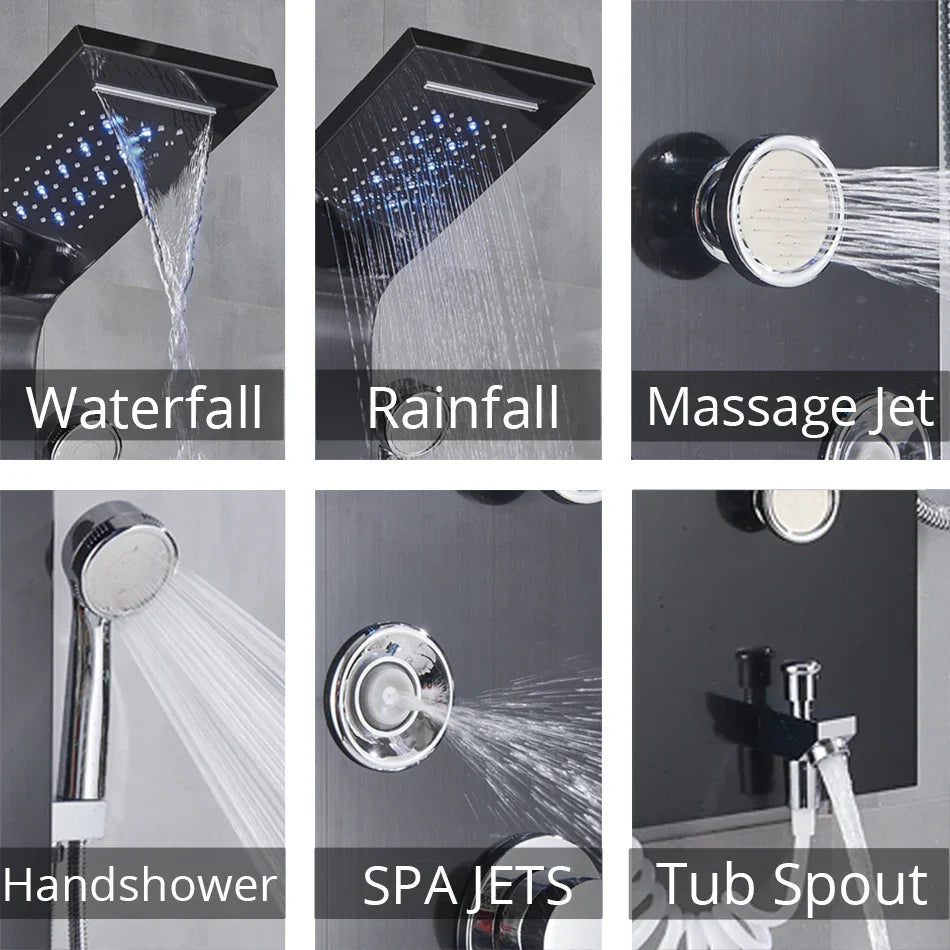 Afralia™ LED Rainfall Shower Panel System with Temperature Screen