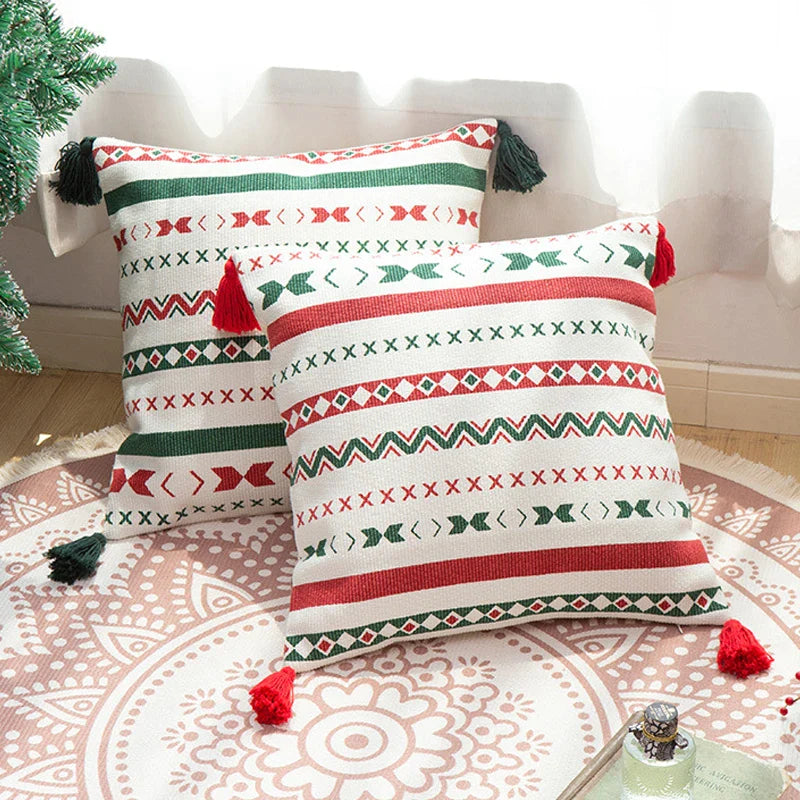 Afralia™ Christmas Decoration Cushion Cover 45x45cm with Handmade Tassels