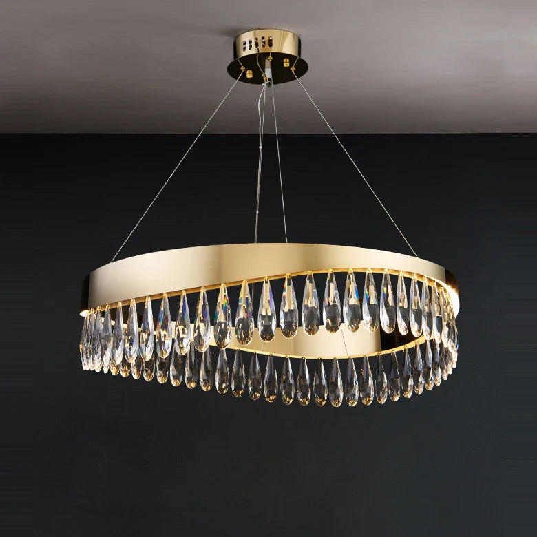 Afralia™ Crystal Stainless Steel LED Chandelier for Foyer