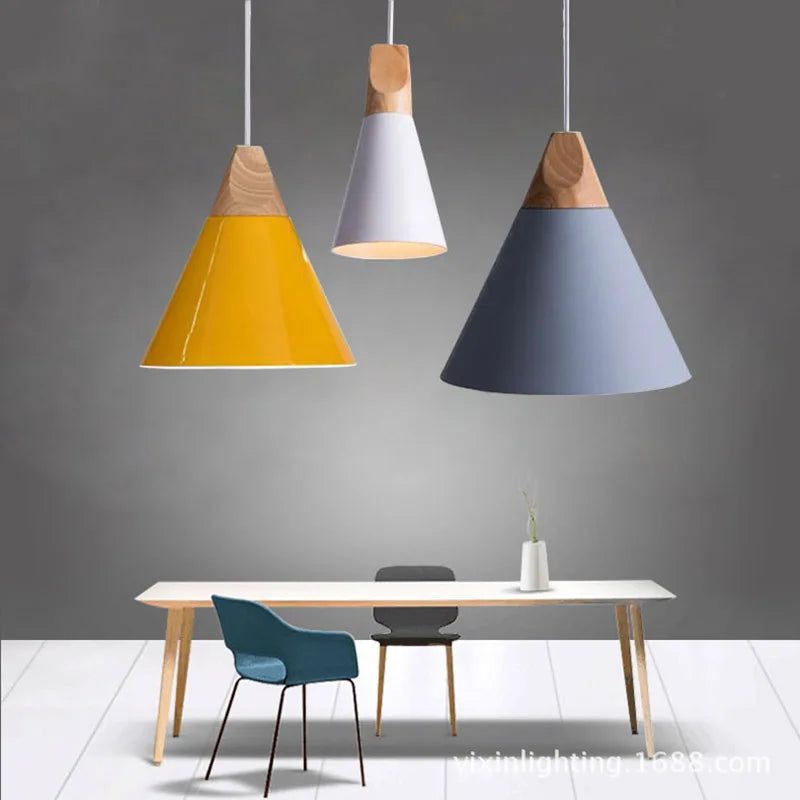 Wood Pendant Lights Multicolor Aluminum Lamp Shade by Afralia™ for Dining Room Home Lighting