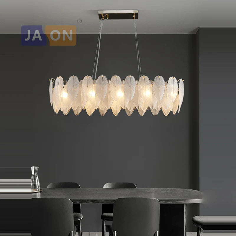 Afralia™ White Glass Goose Feather Chandelier: LED Art Deco Postmodern Designer Lighting