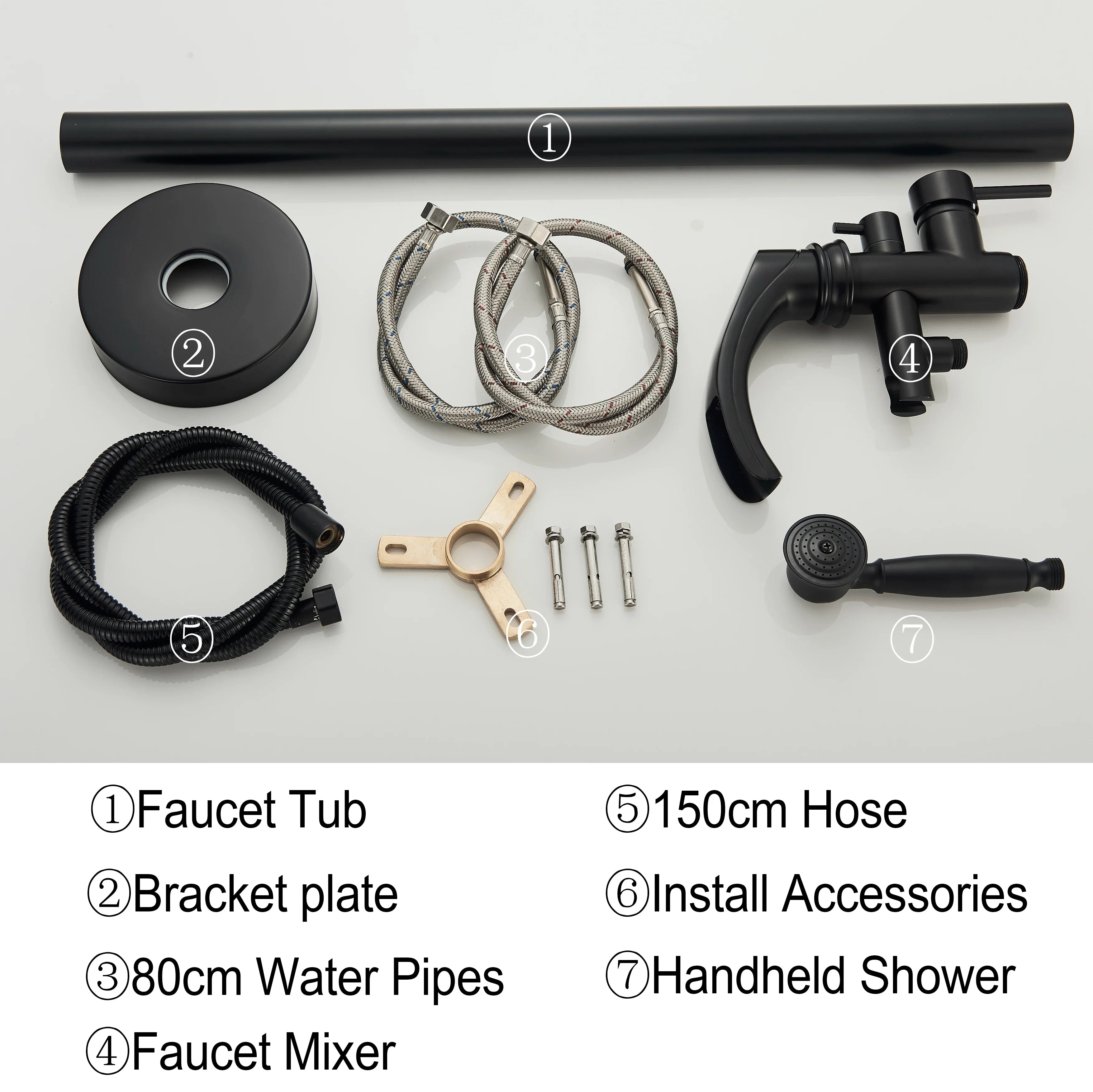 Afralia™ Matte Black Floorstanding Dual Handle Tub Faucet Swivel Spout Floor Mounted Mixer