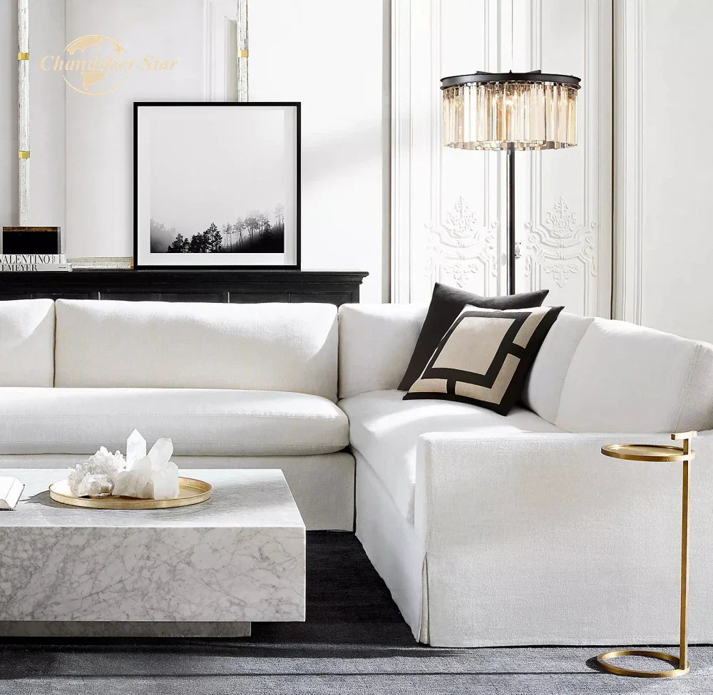 Afralia™ Industrial Crystal LED Floor Lamp Chrome Black Metal Standing Light