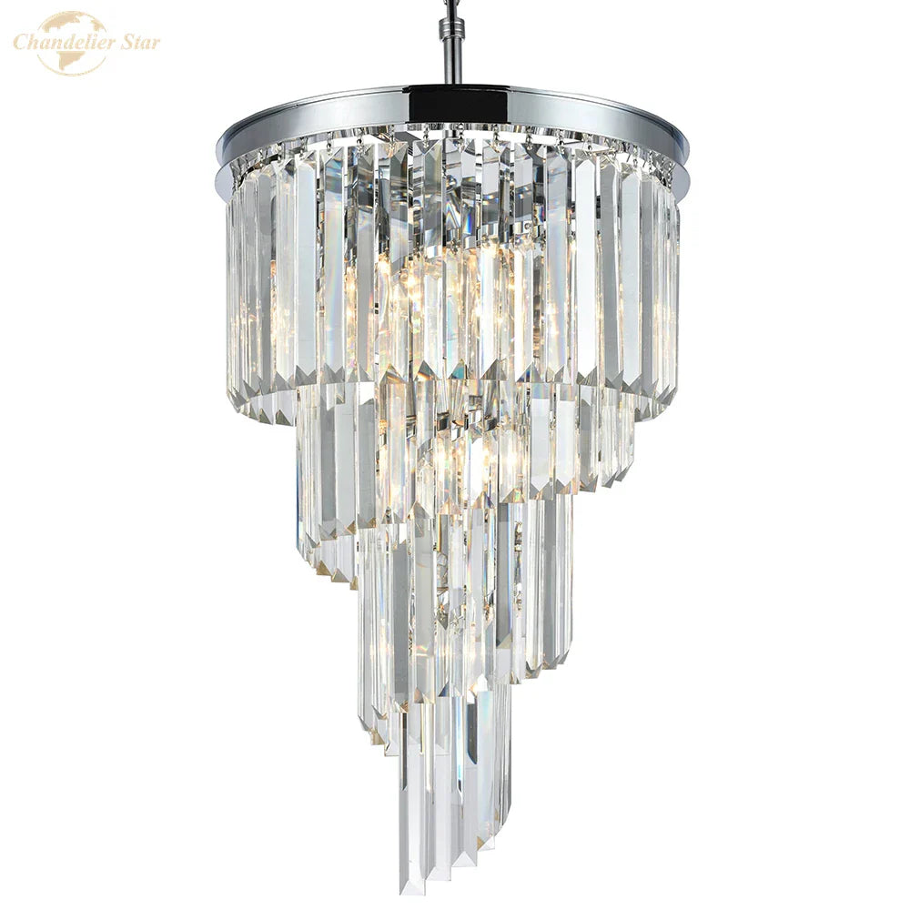 Afralia™ Luxury Prism LED Crystal Chandelier, Art Deco Spiral Design, Large Pendant Hanging Lamp