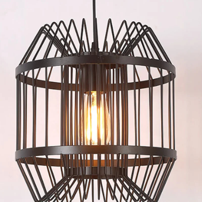 Afralia™ Cage Light Frame Pendant Industrial Single Head Black Nordic Creative Fixture