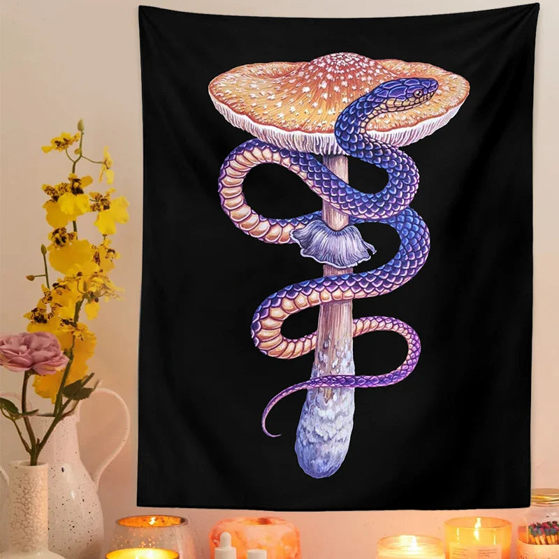 Afralia™ Mushroom Snake Chart Tapestry: Colorful Aesthetic Wall Hanging for Home Decor