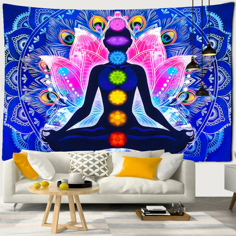 Afralia™ Chakras Mandala Tapestry Wall Hanging - Hippie Psychedelic Home Decor