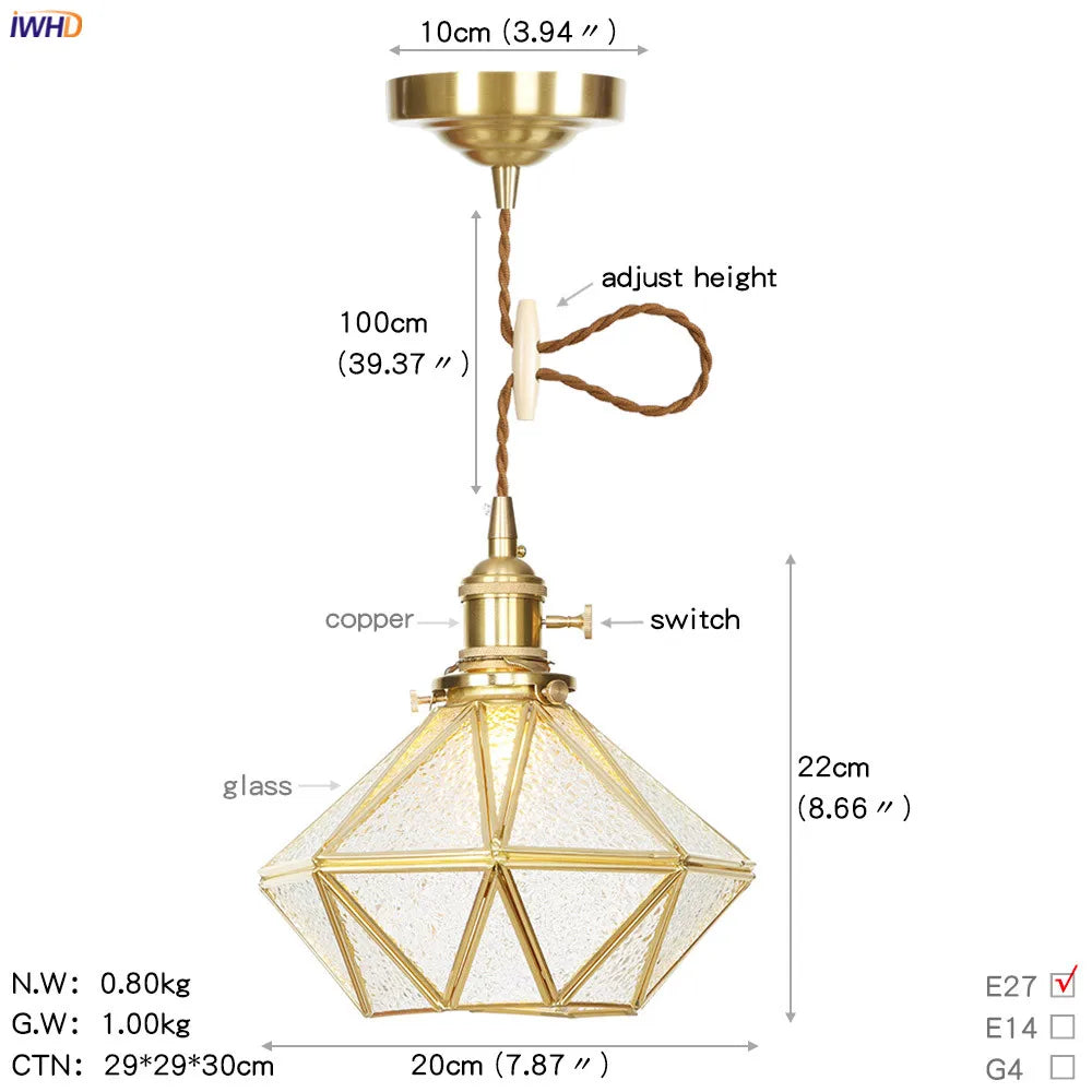 Afralia™ Glass Copper LED Pendant Light for Kitchen Cafe Living Room