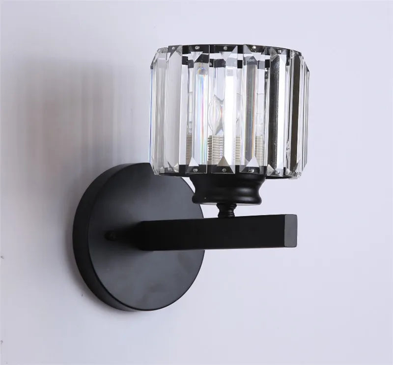 Afralia™ Crystal Sconce Light Gold Black Metal Glass Lampshade Wall Fixture