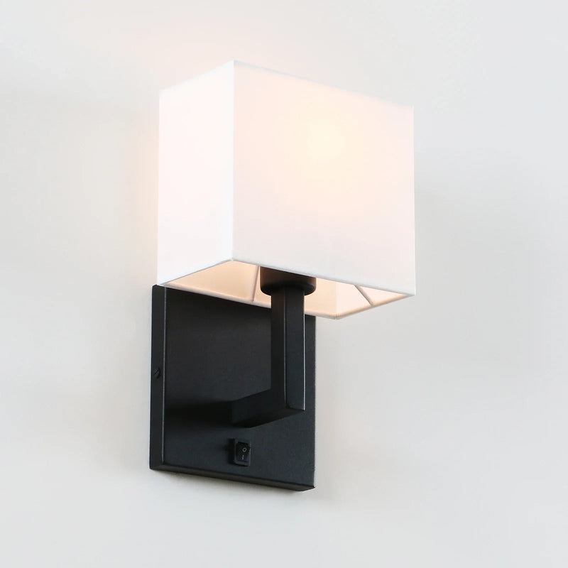 Afralia™ Permo Single Wall Luminaire with White Textile Shadow and On/Off Switch for Bedside