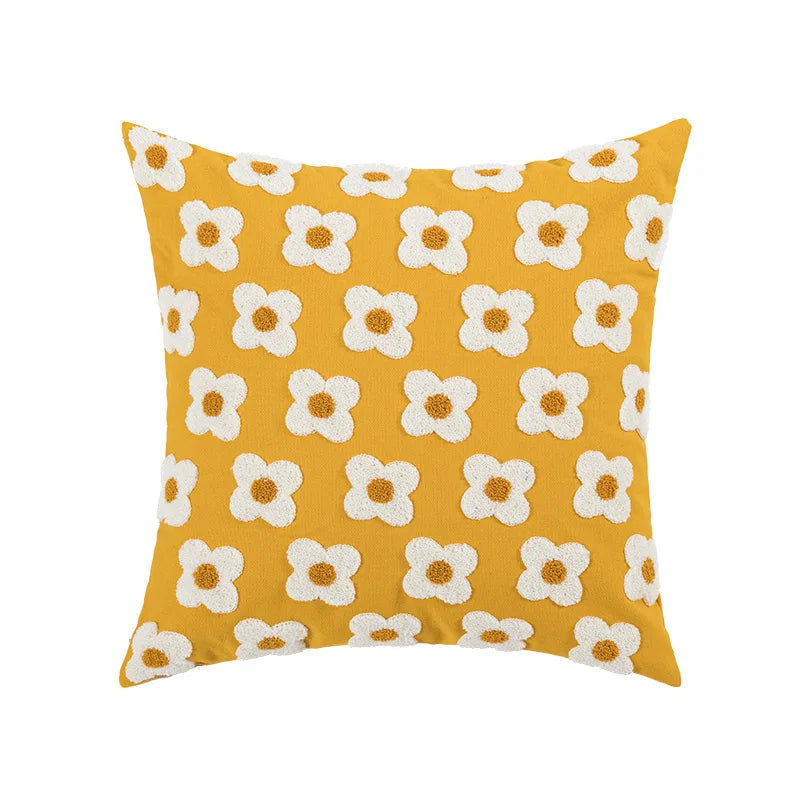 Afralia™ Floral Embroidery Yellow Flowers Cushion Cover for Home Decor