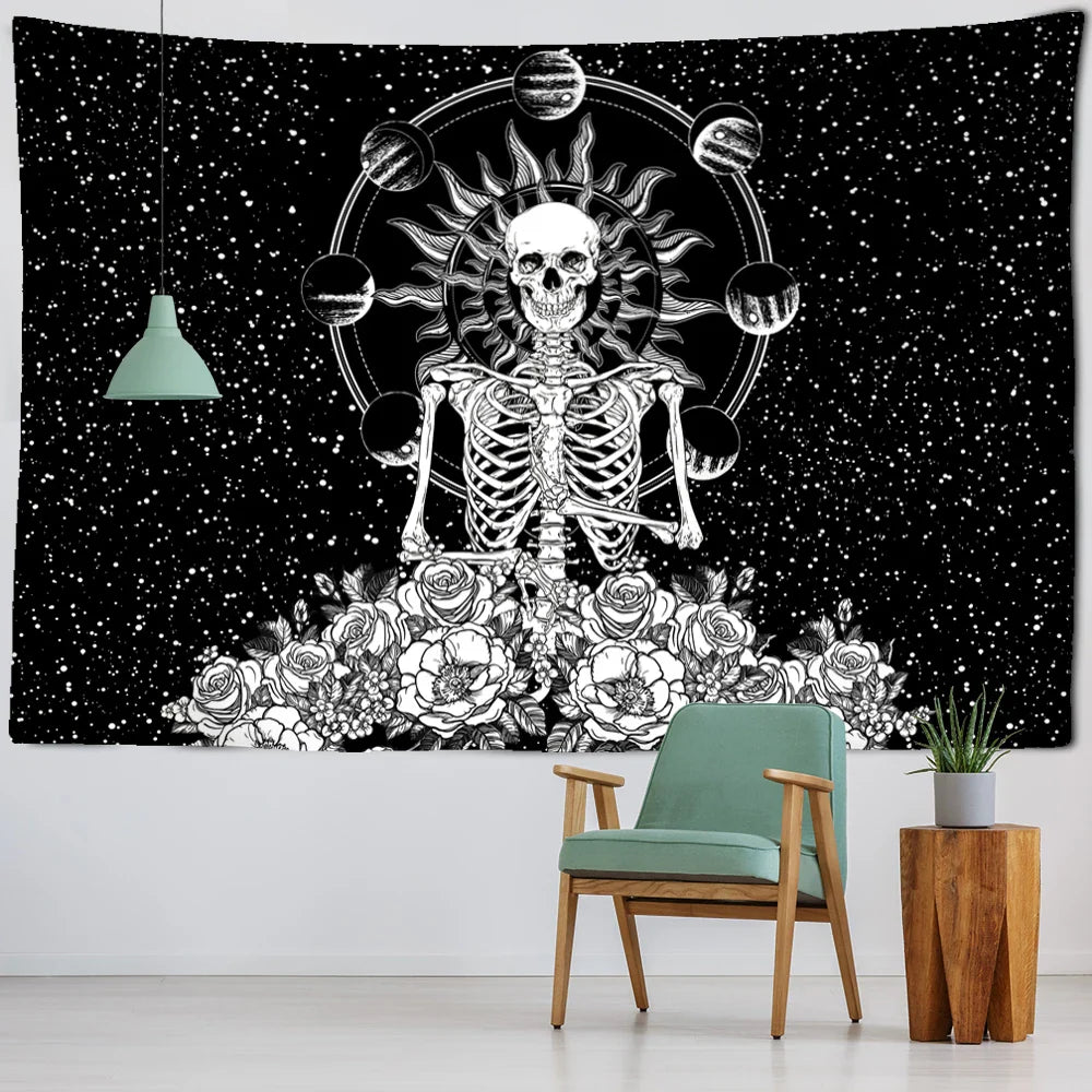 Afralia™ Wall Tapestry Hanging Decor Witchcraft Hippie Astrology Sun Moon Skull