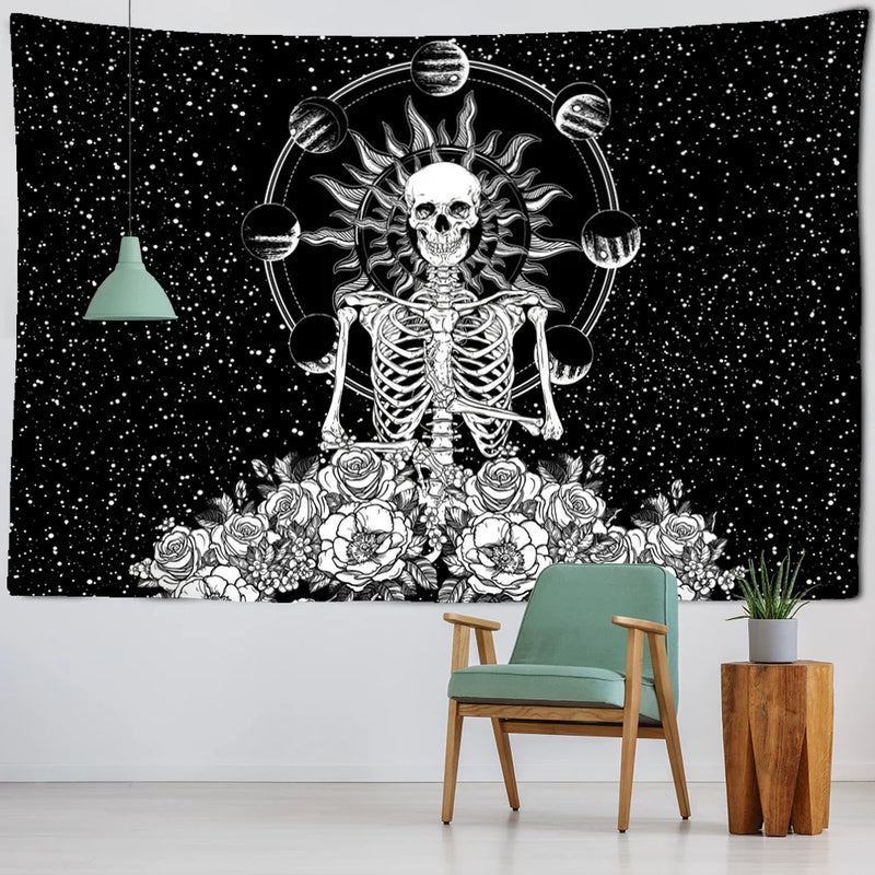 Afralia™ Wall Tapestry Hanging Decor Witchcraft Hippie Astrology Sun Moon Skull