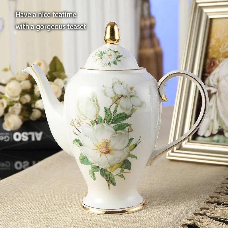 Afralia™ Camellia Bone China Tea & Coffee Set - Porcelain Teatime Pot, Cups, & Sugarpot