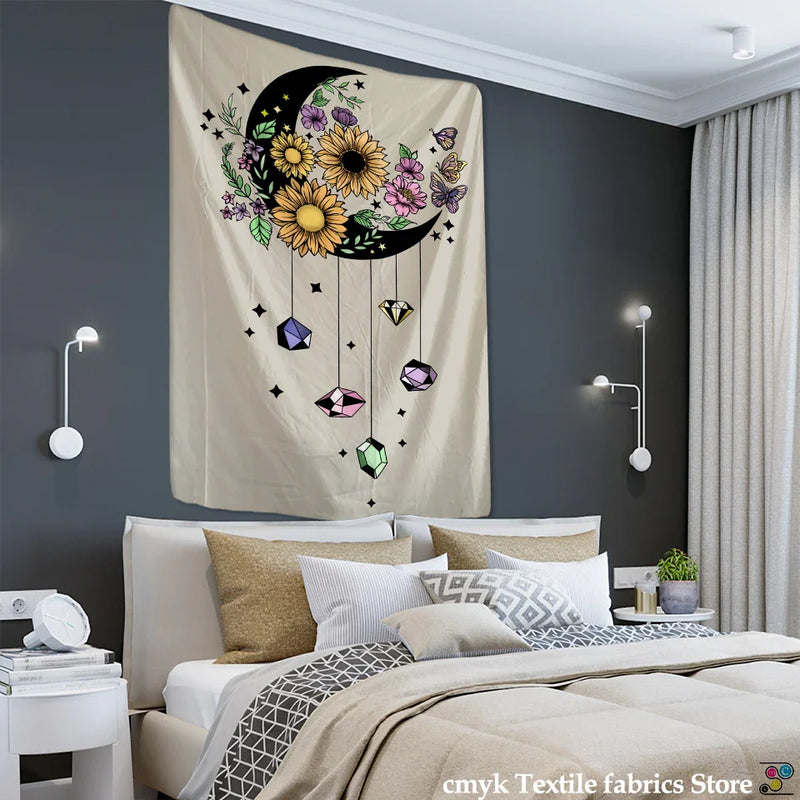 Afralia™ Moon Flower Tarot Tapestry Wall Hanging Bohemian Hippie Home Decor