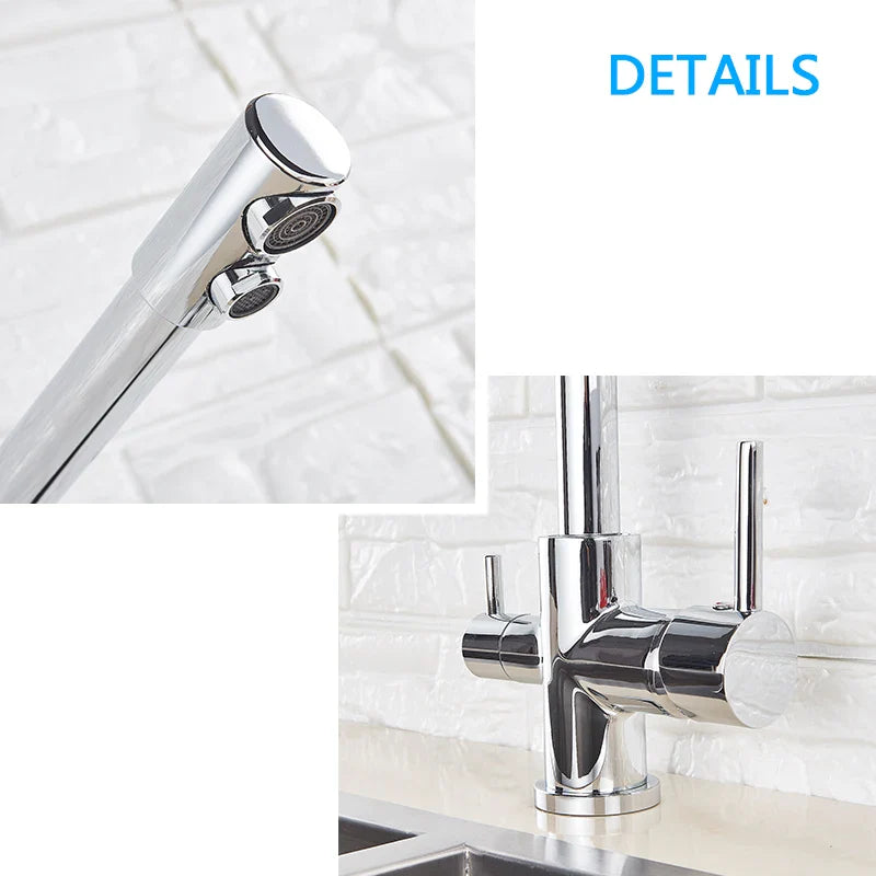 Afralia™ Chrome Dual Handle Kitchen Faucet with 360 Rotation and Water Filter