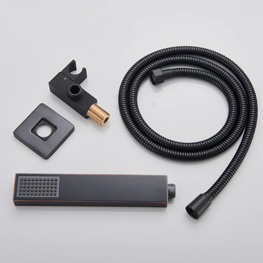 Afralia™ Black Shower Set with Handshower and Rotate Bath Spout