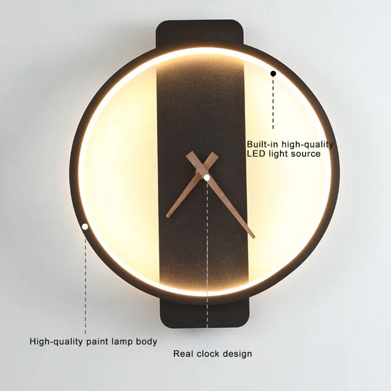 Afralia™ LED Wall Lamp Wall Clock Modern Design Nordic Luxury Simple For Hotel Bedside