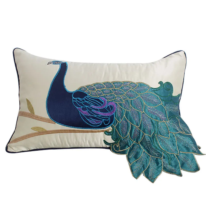 Afralia™ Embroidered Peacock Design Cushion Cover - Chinese Style Decorative Pillow Case