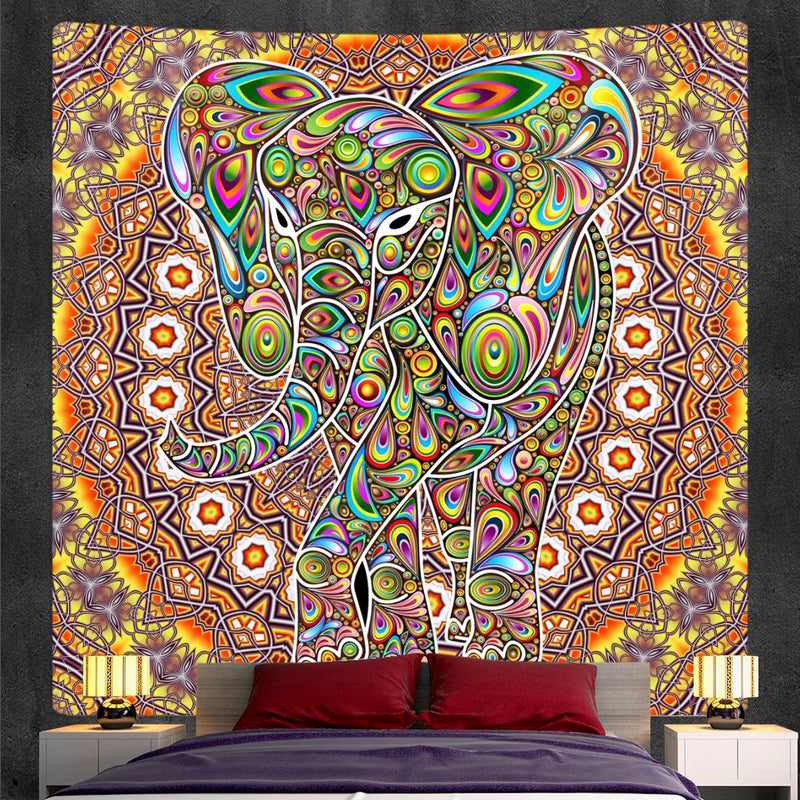 Afralia™ Elephant God Mandala Tapestry: Bohemian Home Decor Hippie Style Large Tapestry