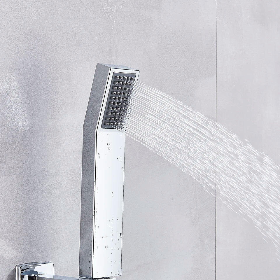 Afralia™ Rainfall Shower Faucet Set, Concealed Chrome System, Wall Mount Mixer Tap