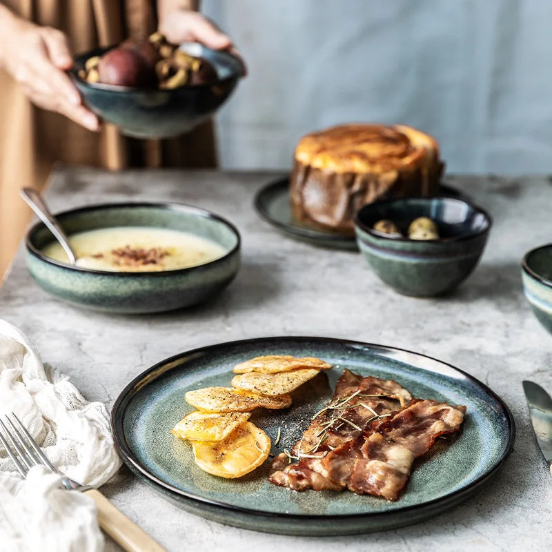 Afralia™ Nordic Ceramic Bowl and Plates Set - Handcrafted Glazed Ceramic Dishes