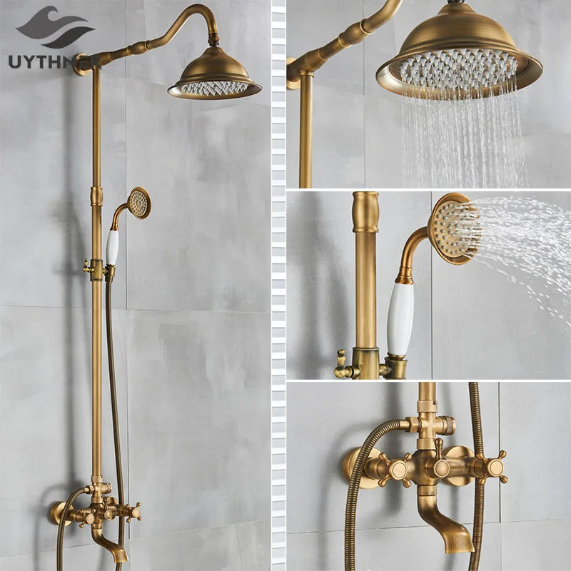 Afralia™ Brass Shower Set with 8" Rainfall Head and Hand Sprayer