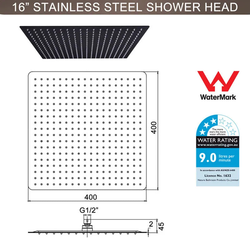 Afralia™ Matte Black Square Rainfall Shower Head Wall Mount - Multiple Sizes Available