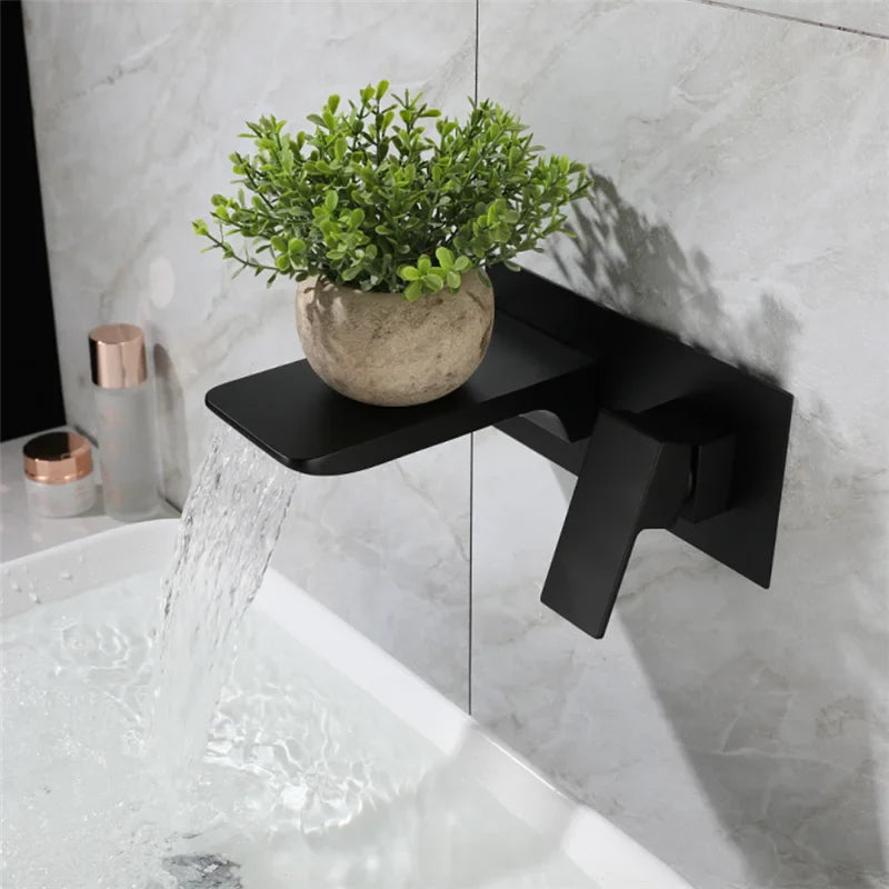 Afralia™ Blanoir Solid Brass In-Wall Black and Brushed Gold Basin Faucet Mixer Tap