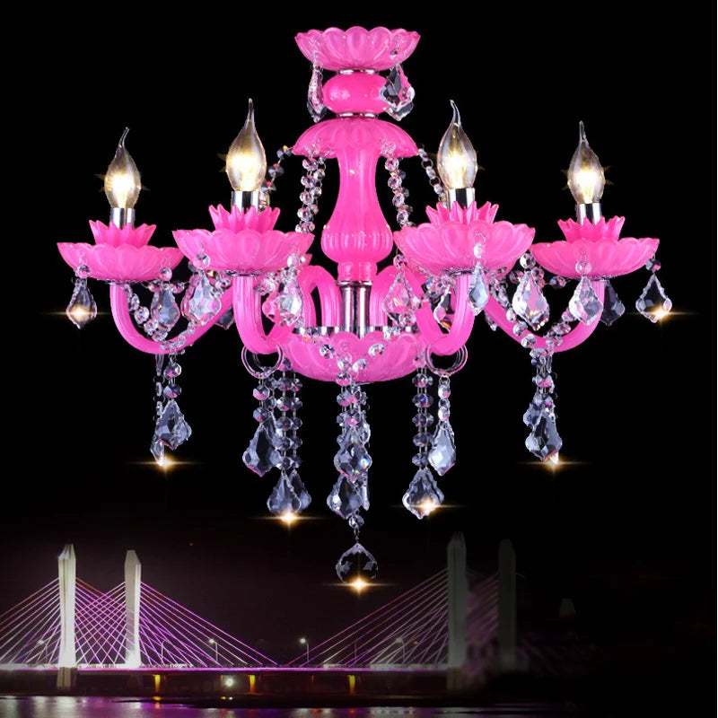Afralia™ Pink Crystal Chandelier for Princess Room Decor