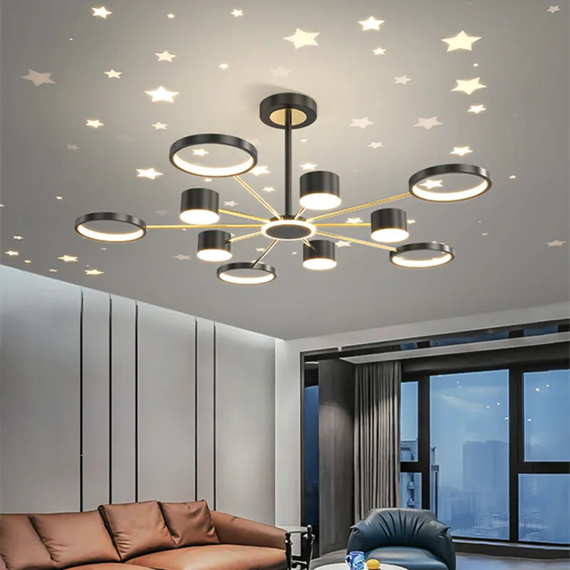 Afralia™ Modern Stars Chandelier Ring Light LED for Living Room Kids Room