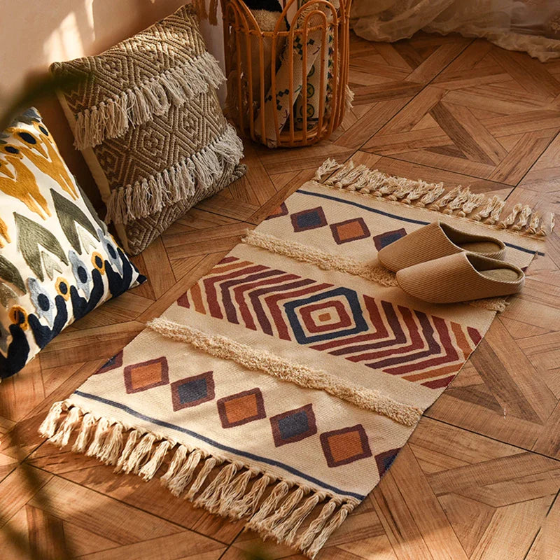 Afralia™ Bohemian Tassel Rug - Retro Hand Woven Carpet for Home Decor