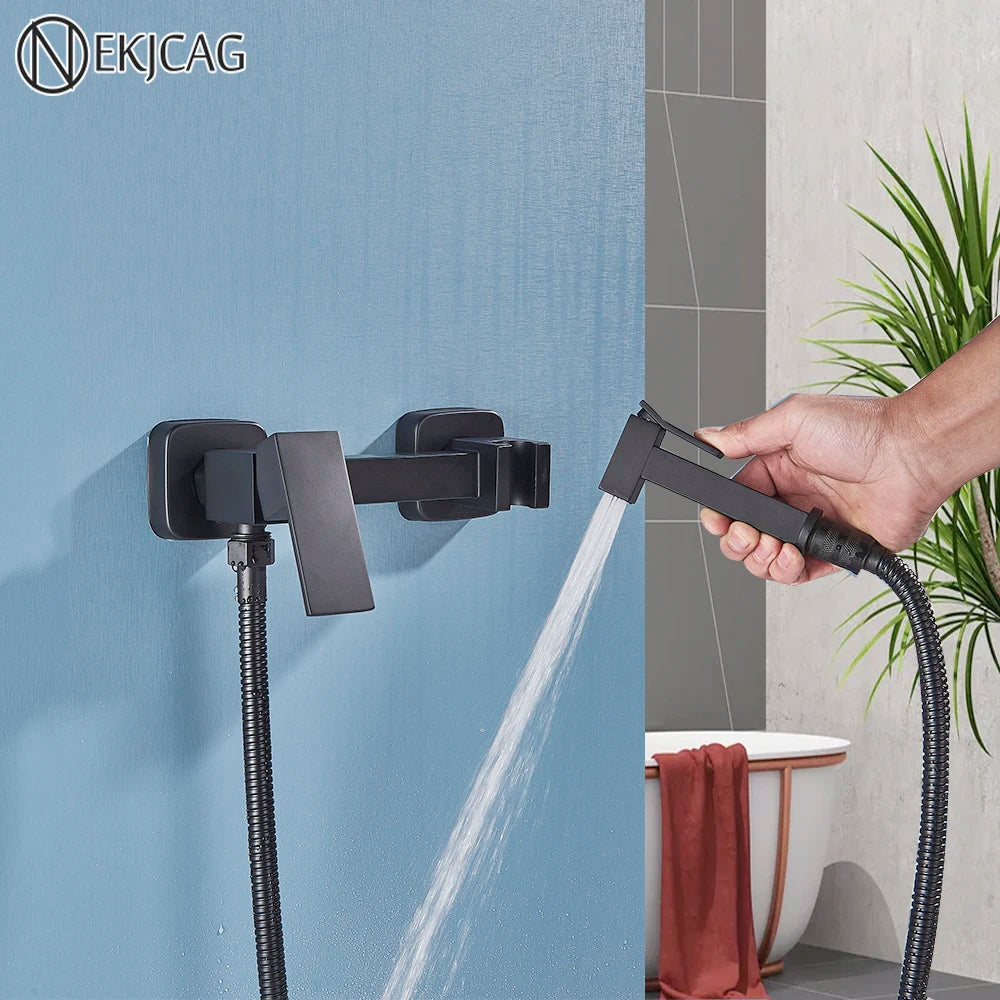 Afralia™ Brass Bidet Sprayer Faucet Set - Hot Cold Mixer, Wall Mounted Toilet Shattaf