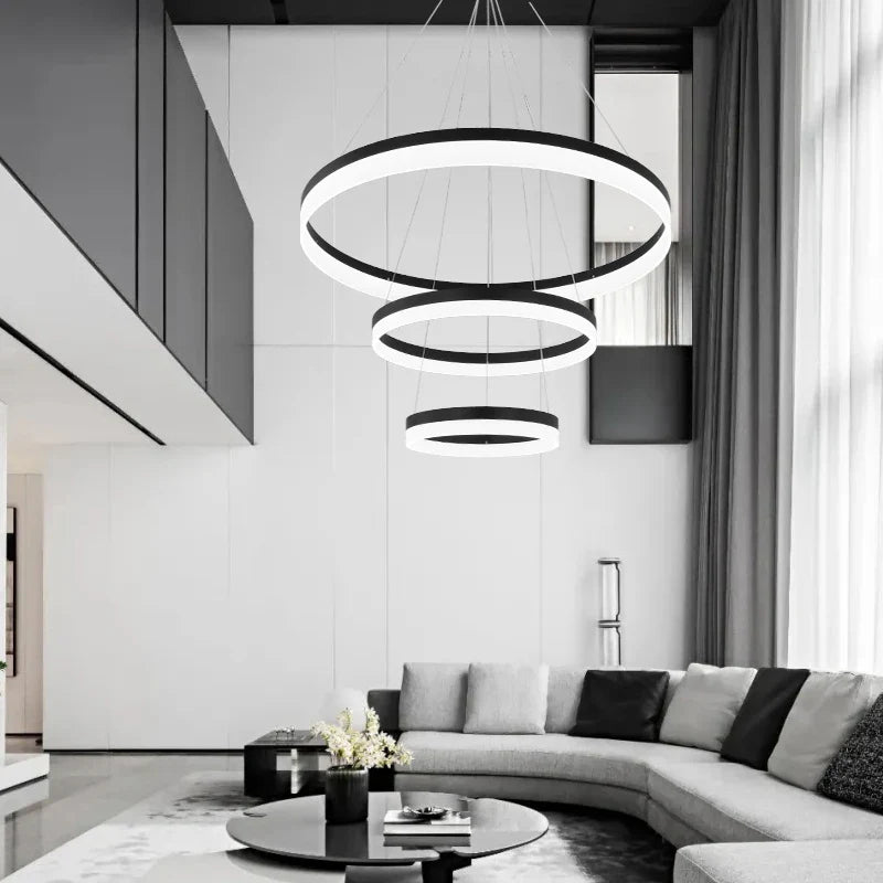 Afralia™ Modern Circle LED Chandelier Ceiling Lamp Black White 20-80cm Fixtures