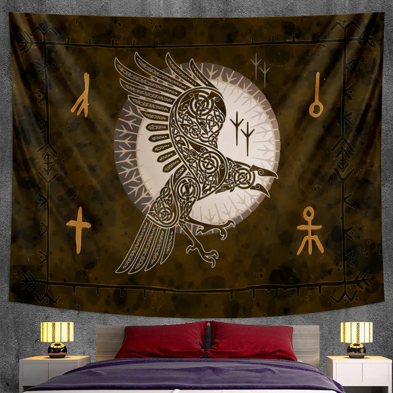 Afralia™ Viking Crow Mandala Tapestry - Bohemian Home Decor & Yoga Mat