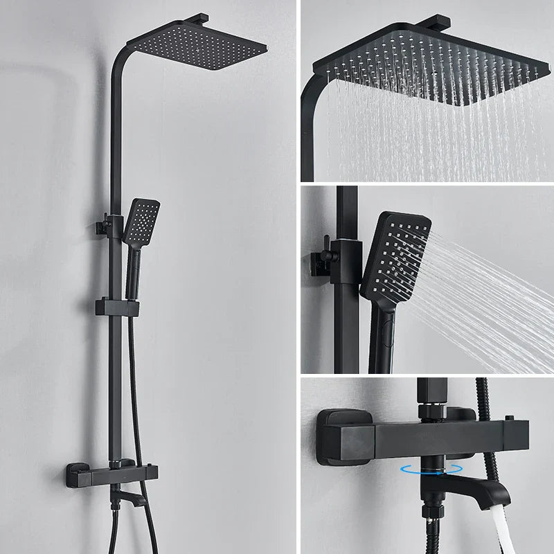 Afralia™ Matte Black Thermostatic Shower Faucet Set with Swivel Tub Spout