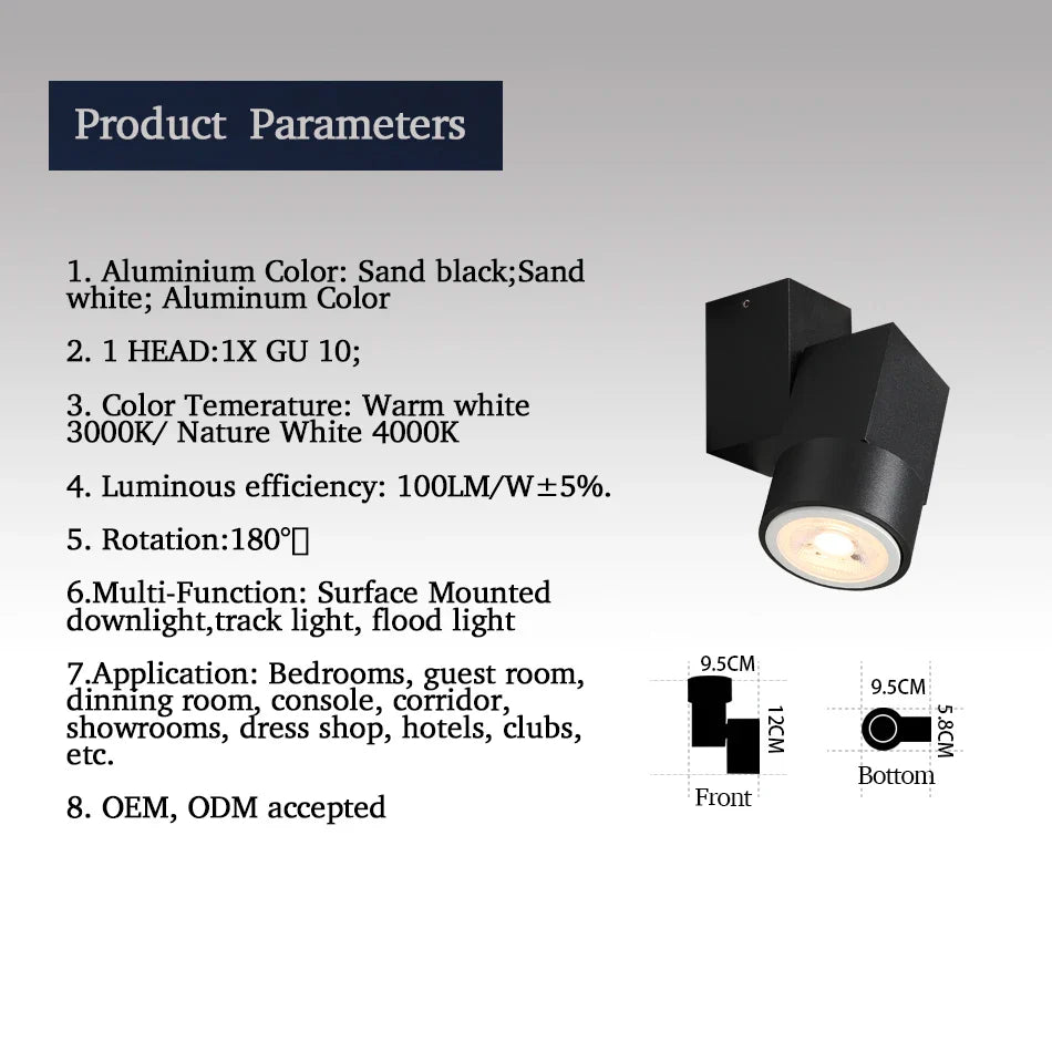 Afralia™ 5W Adjustable Angle Downlight Chrome/White/Black Surface Mount Warm/Natural White