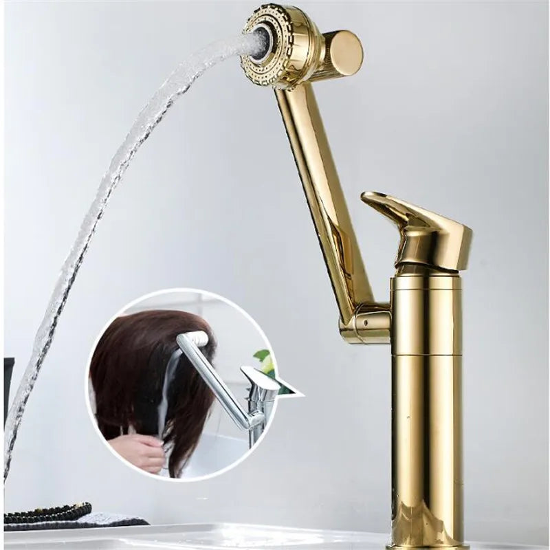 Afralia™ Gold Multifunction Bathroom Sink Faucet Hot Cold Water Mixer Deck Mounted