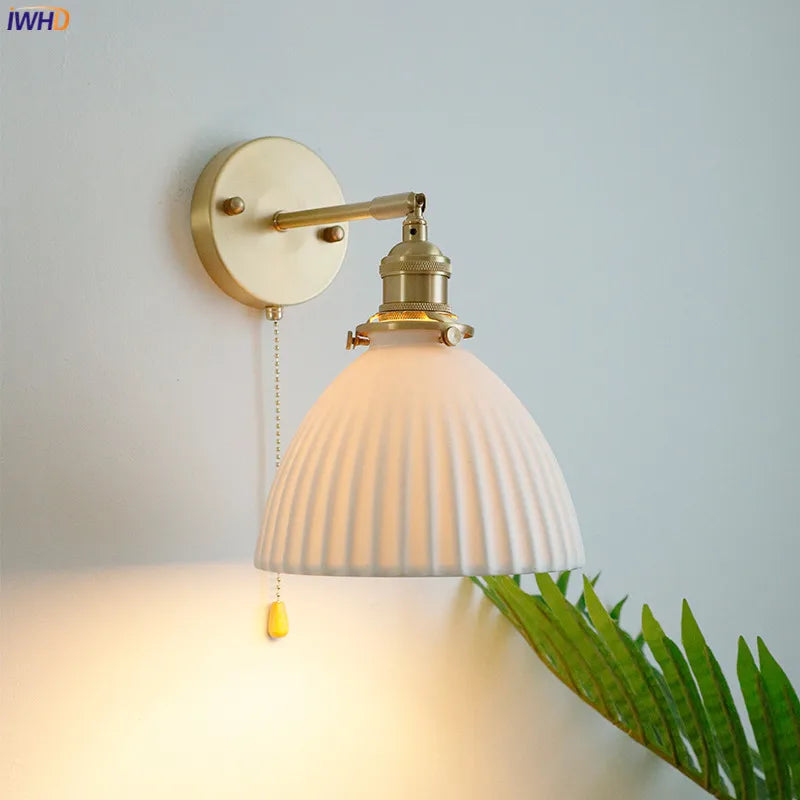 Afralia™ Copper Ceramic Wall Sconce Pull Chain LED Wall Light