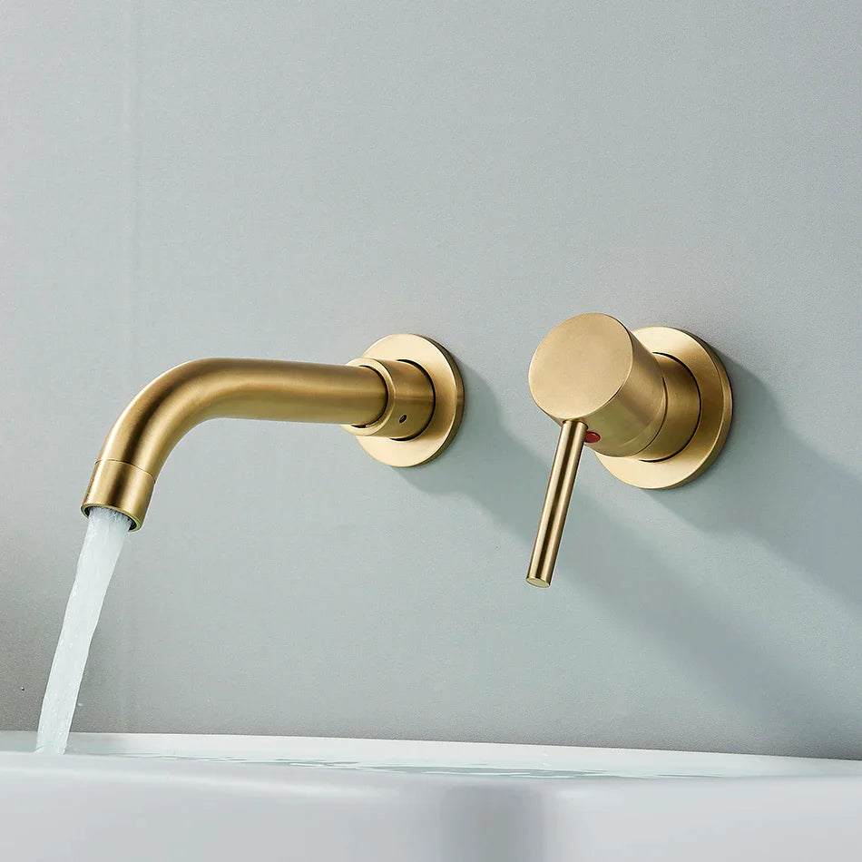 Afralia™ Brushed Gold/Black Wall Mounted Bathroom Basin Faucet - Hot/Cold Water Mixer