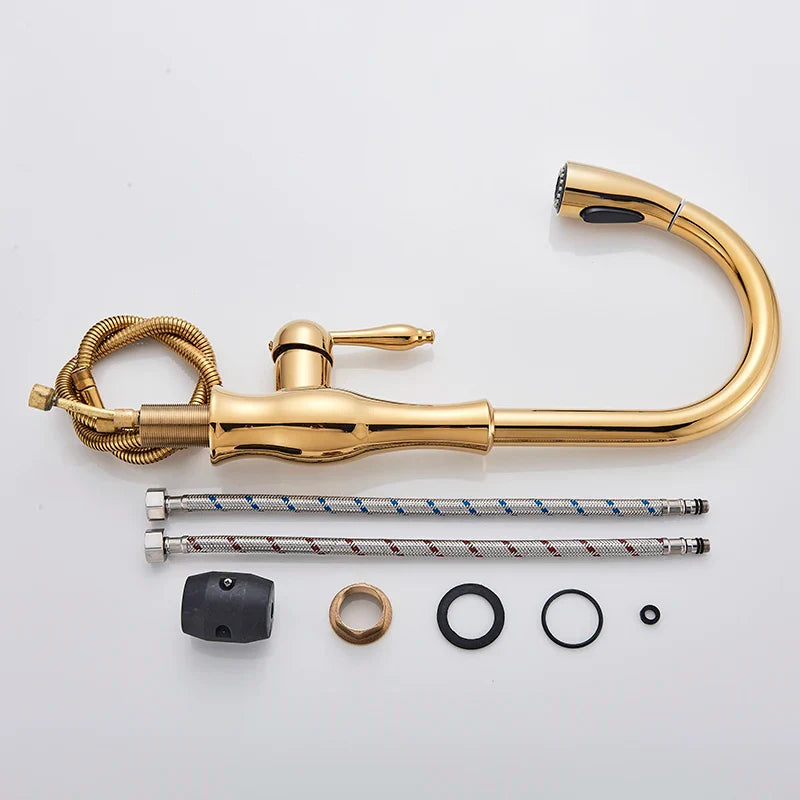Afralia™ Gold Swivel Spout Kitchen Faucet with Pull Down Sprayer