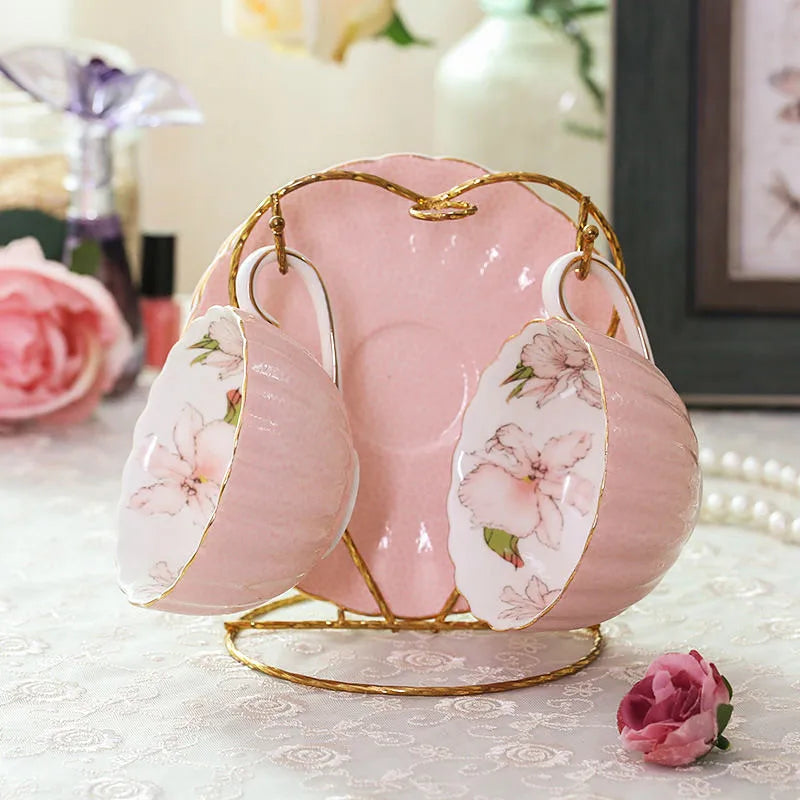 Afralia™ Porcelain Tea Set: Pink Coffee Cup and Saucer, 200ML, English Afternoon Tea Mug