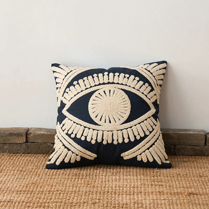 Afralia™ Embroidered Cotton Pillow Cover 45x45cm, Navy Pink Decorative Throw Pillow