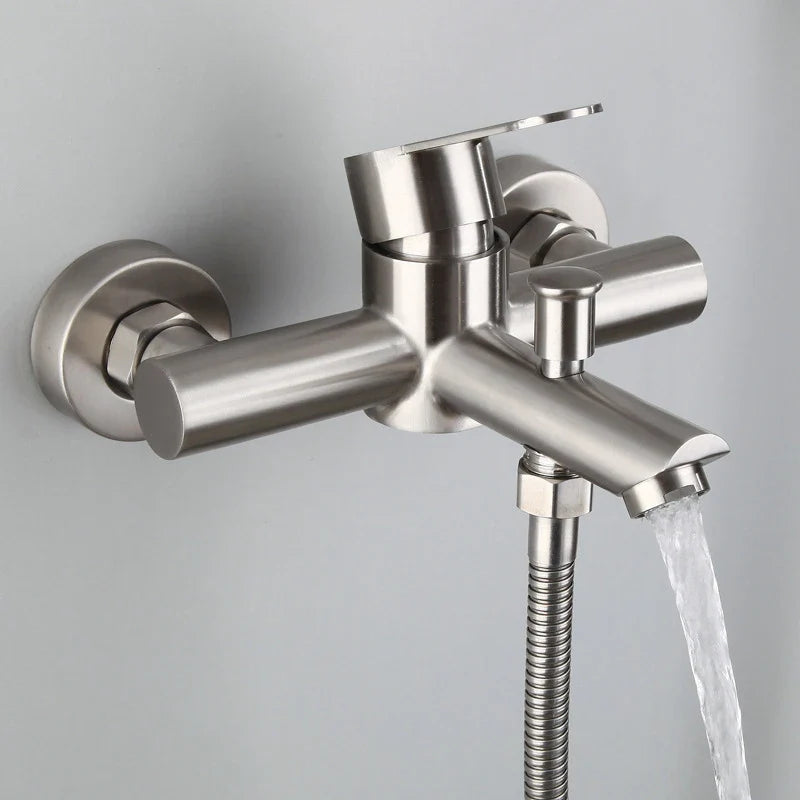 Afralia™ Stainless Steel Triple Bathtub Shower Faucet Set with Hot & Cold Water Mixer