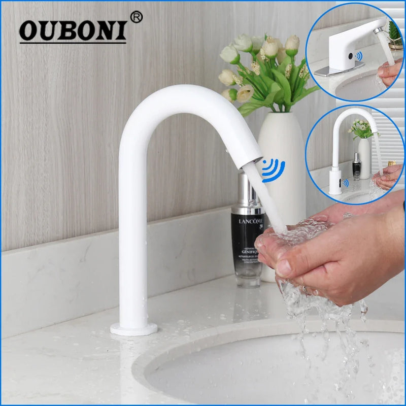 Afralia™ Automatic Sensor Bathroom Faucet, Solid Brass, Water Saving, Touch-Free Electric Tap