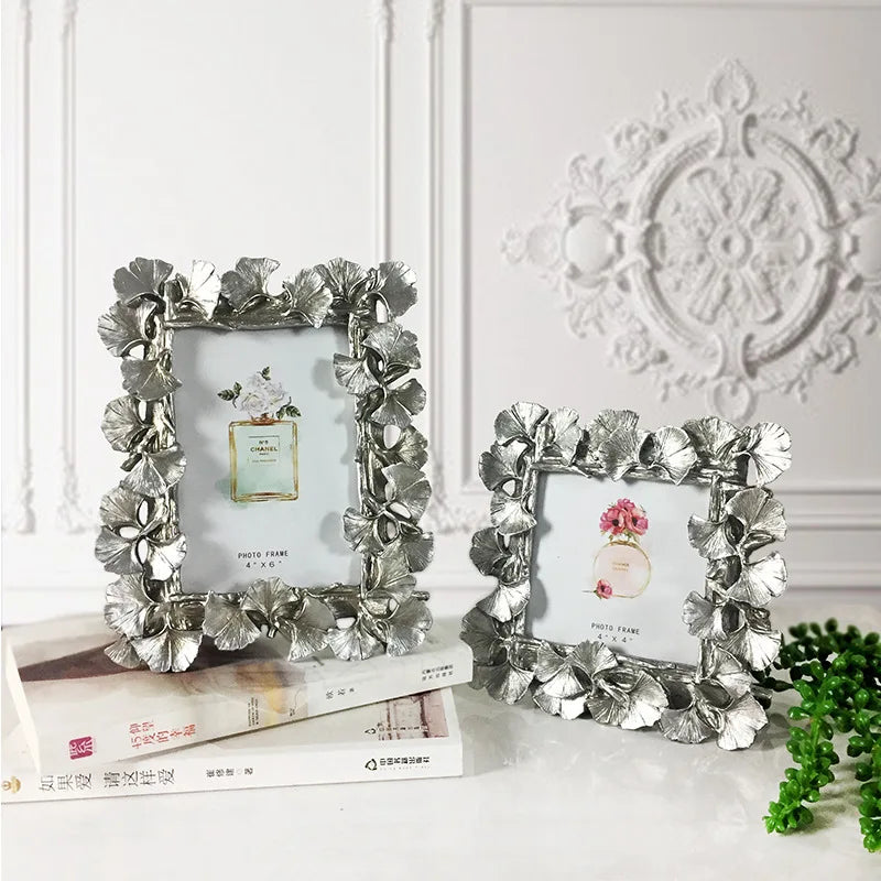 Afralia™ Golden Ginkgo Leaf Resin Photo Frame Vintage Retro Wedding Home Decor