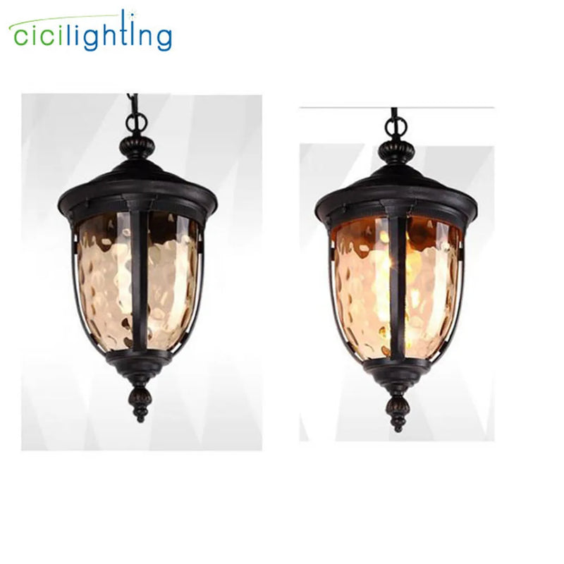 Afralia™ Rustic Outdoor Hanging LED Pendant Lights with Hammered Glass