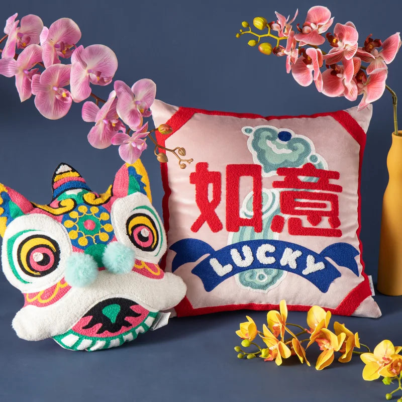 Afralia™ Good Fortune Embroidered Cozy Cushion Cover for Sofa, Chair - Chinese Features